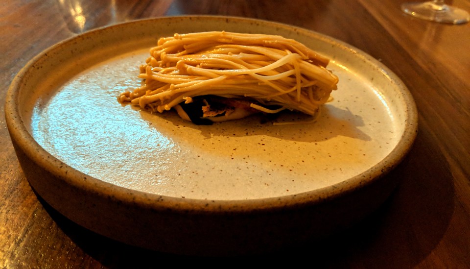 Recent enoki mushroom dish at Alchemilla